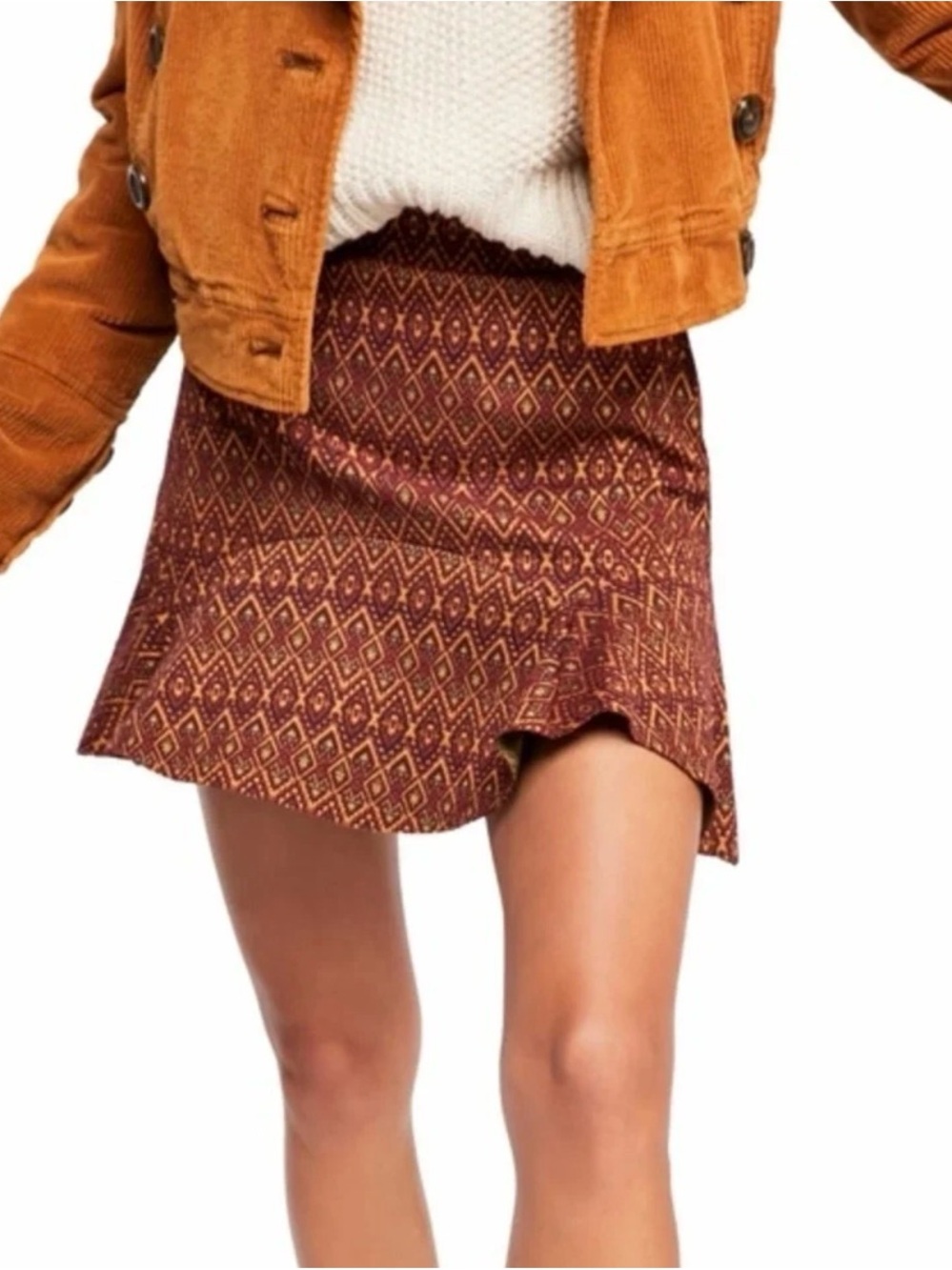 Free People Knit Geometric Print Flared Mini Skirt Boho Size L